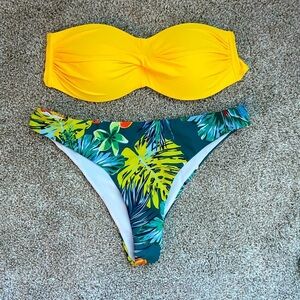 Womens tropical bandeau bikini padded strapless top and bikini bottoms size med